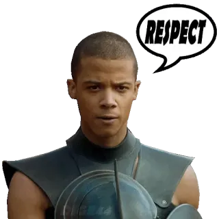 👮‍♀️ Grey Worm Game of Thrones RESPECT Grey Worm, Game of Thrones, RESPECT, actor, armor, man, sticker telegram sticker