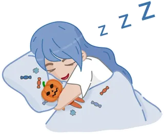 😴 ZZZ durmiendo, Halloween, calabaza, chica, lindo, soñando, cama, caramelos telegram sticker