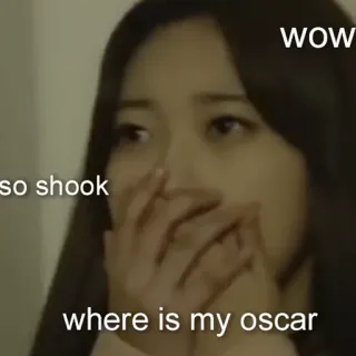 😱 so shook
WOW
where is my oscar chocado, Oscars, abalado, Meme, mulher, rosto telegram sticker
