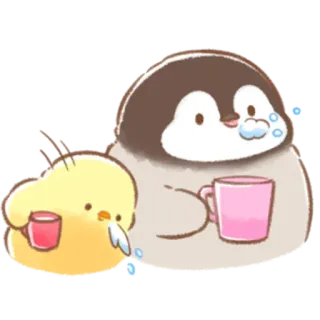 💦 пингвин, цыплёнок, милый, пьёт, каваий telegram sticker