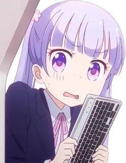 😰 Anime, Garota, Personagem, Teclado, Desenho animado, Cabelo roxo telegram sticker