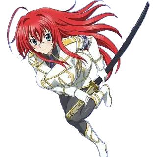 👮‍♀️ Rias Gremory High School DxD Anime, cabelo vermelho, espada, uniforme, feminino, fantasia telegram sticker