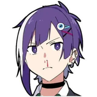 😍 Anime, Charakter, lila Haare, Augapfel, Haarspange, Cartoon telegram sticker