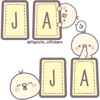 😁 JA JA carino, cartone animato, giallo, personaggio, saluto, divertente telegram sticker