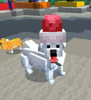 🐶 anjing, Natal, topi Santa, anjing putih, voxel telegram sticker