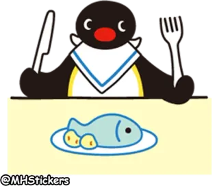 🍽 Pingu ペンギン, 食べ物, 食べる, ナイフ, フォーク, 魚 telegram sticker