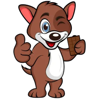 🍫 pies, kreskówka, czekolada, zwierzę, kciuk w górę, słodkie, przyjazny telegram sticker