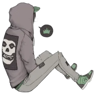 😶 hoodie, schädel, cartoon, aufkleber, sitzend, mode, illustration whatsapp sticker