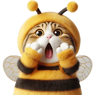 😱 แมว, ผึ้ง, สัตว์, น่ารัก, ชุด, คาวาอิ whatsapp sticker