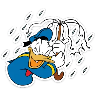 ☔️ Donald Duck cartone animato, anatra, pioggia, ombrello, Disney, Paperino telegram sticker