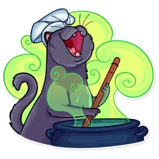 👩‍🍳 kucing, memasak, koki, ramuan, sihir, ilustrasi, kartun telegram sticker