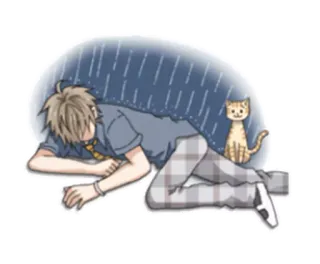 😅 Anime, Katze, Regen, Traurig, Erschöpft, Cartoon whatsapp sticker