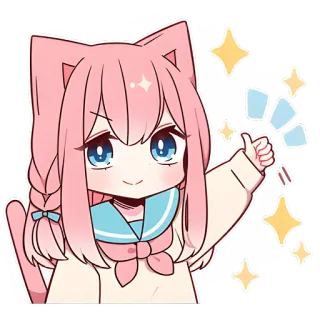 👍 dziewczyna anime, kocia dziewczyna, słodkie, kawaii, różowe włosy, kciuk w górę, iskierki telegram sticker