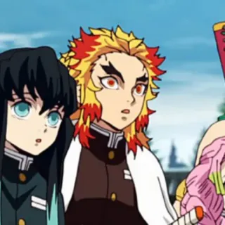🔥 Demon Slayer Аниме, Клинок, рассекающий демонов, Кёдзюро Ренгоку, Мицури Канроджи, Муичиро Токито telegram sticker