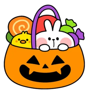 👻 Halloween, dynia, cukierek, królik, kurczak, koszyk, słodki, kreskówka telegram sticker