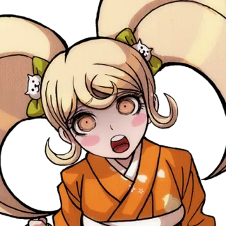 😠 Hiyoko Saionji Danganronpa anime, cô gái, tóc vàng, tóc hai bím, danganronpa telegram sticker