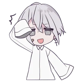 👋 Anime, Chibi, Cartoon, Wit haar, Personage, Sticker telegram sticker