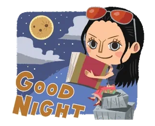 🌃 Nico Robin One Piece Good Night Anime, Manga, Dobranoc, Postać, Ilustracja, Noc telegram sticker