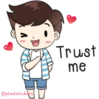 😉 Trust me trust, hearts, cartoon, boy, wink, cute telegram sticker