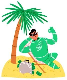 👍 dinero, vacaciones, playa, palmera, éxito, finanzas, riqueza telegram sticker