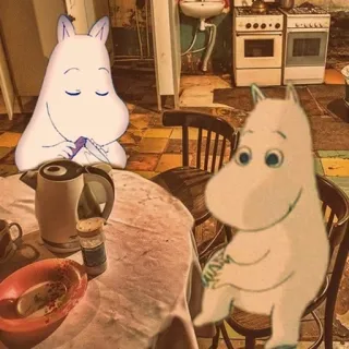 😏 Moomin ムーミン, アニメ, 可愛い, キッチン, テーブル telegram sticker