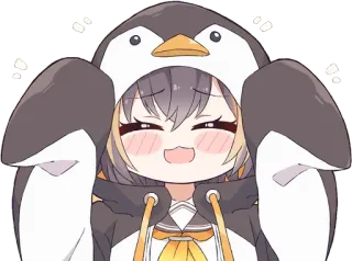 🐧 pinguim, anime, fofo, menina, kawaii, adesivo telegram sticker