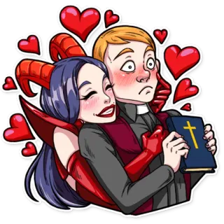 💕 дьявол, священник, религия, сердечки, мультфильм telegram sticker