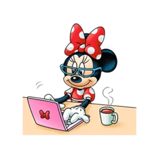 😎 Minnie Mouse Minnie, cartone animato, laptop, lavoro, occhiali telegram sticker