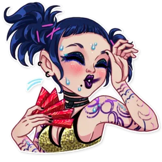 🥵 gadis anime, penggemar, berkeringat, berkilau, tato, punk, gothic, kartun telegram sticker
