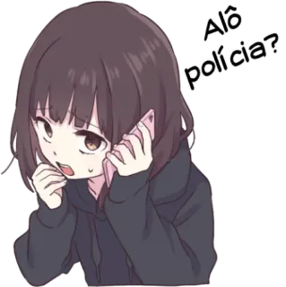 📞 Alô polícia? anime girl, phone call, police, kawaii, concerned, calling, cartoon telegram sticker