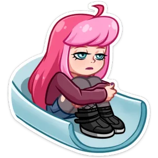 😟 girl, pink hair, anime, sad, sitting telegram sticker