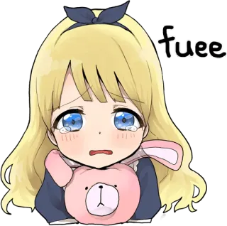 😢 fuee Anime, Dziewczyna, Płacz, Smutny, Królik, Zabawka whatsapp sticker