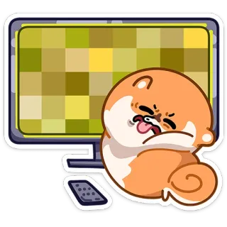 😝 개, 시바견, 귀여운, TV, 만화, 졸린, 피곤한 telegram sticker