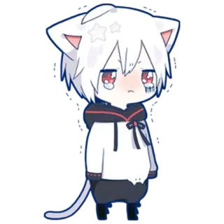 😭 anime, catboy, cute, sad, kawaii, manga whatsapp sticker