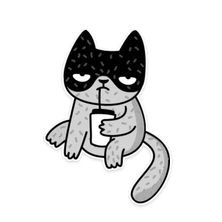 ☹️ 고양이, 만화, 마시는, 커피, 동물 telegram sticker