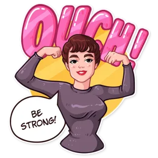 💪 OUCH! BE STRONG! forte, mulher, músculos, feminista, empoderamento, desenho animado, motivação whatsapp sticker