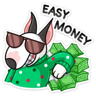 😎 EASY MONEY собака, деньги, легкие деньги, наличные, солнцезащитные очки, мультик, бультерьер telegram sticker