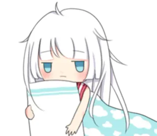 🙄 Anime, Chibi, Niedlich, Schläfrig, Kissen, Decke telegram sticker