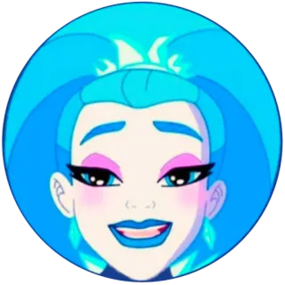 😁 cartoon, face, female, woman, blue, makeup telegram sticker