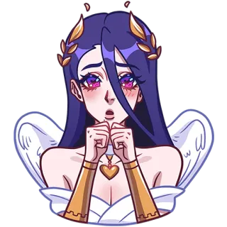 🥹 천사, 귀여운, 보라색 머리, 금, 날개 telegram sticker