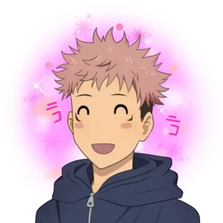 🥰 Yuji Itadori Jujutsu Kaisen ララ anime, uśmiechnięty, chłopak, szczęśliwy, różowy, kawaii whatsapp sticker