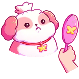 🙁 강아지, 댕댕이, 거울, 귀여운, 분홍색 telegram sticker