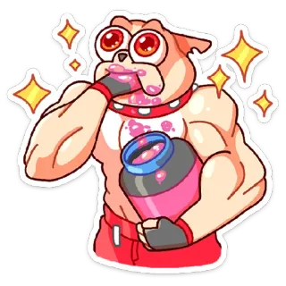 🤩 Dessin animé, Chien, Musclé, Pot, Autocollant, Drôle, Manger telegram sticker