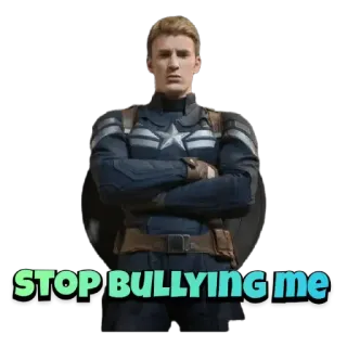 😤 Captain America STOP BULLYING me Captain America, anti-harcèlement, autocollant, Marvel, super-héros, message telegram sticker