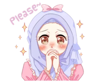 🙏 Pleases! dziewczyna anime, słodki, błagający, muzułmanin, hidżab telegram sticker