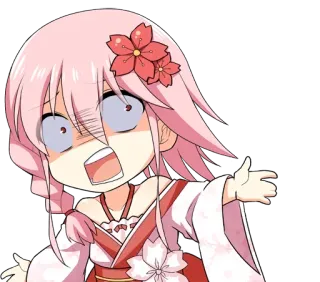 😱 Anime, Chibi, Assustado, Expressão, Cabelo rosa, Flor, Ilustração whatsapp sticker