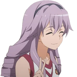 ✌️ anime, dziewczyna, znak pokoju, uśmiech, fioletowe włosy telegram sticker