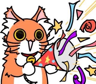 😀 Katze, Party, Feier, Konfetti, Horn, Sterne, Orange, Tier whatsapp sticker