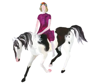 🏇 horse, woman, flowers, artwork, painting, equestrian telegram sticker