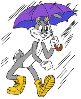 ☔️ Bugs Bunny Looney Tunes Dibujo animado, Conejo, Paraguas, Lluvia, Tiempo telegram sticker